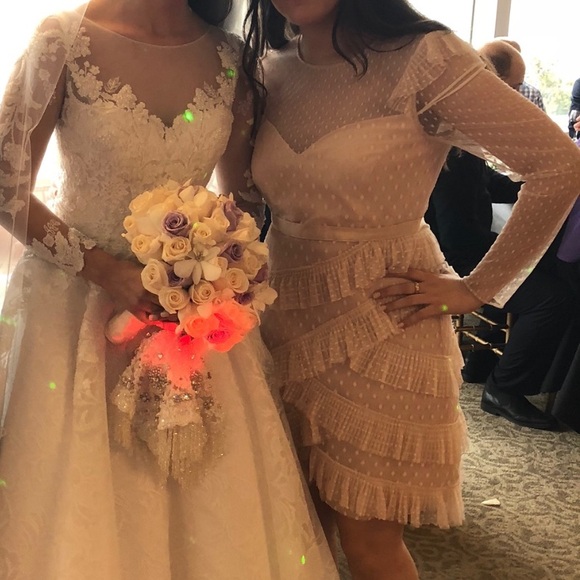 BCBG Cream Long Sleeve Polka Dot Dress - Picture 4 of 4